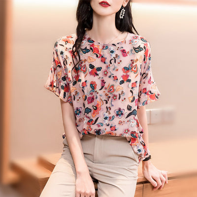 Blusa Chiffón Manga Corta Cuello Redondo para Mujer - Top Verano - Image 10