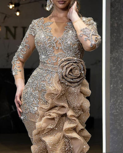 Vestido de Fiesta Dorado con Detalles Brillantes para Damas - Image 7