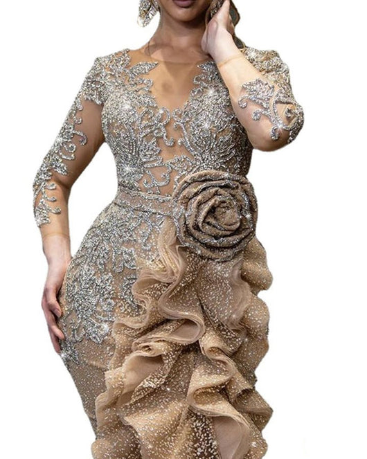 Vestido de Fiesta Dorado con Detalles Brillantes para Damas - Image 3