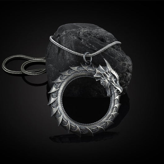 Collar Colgante Ouroboros Dragón Metálico para Hombre - Image 10