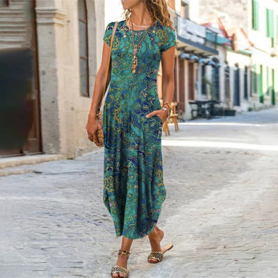 Vestido Corto Estampado con Bolsillo y Cuello Redondo - Image 6