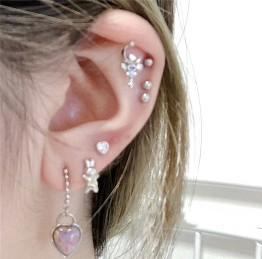 Aretes de Plata 925 con Aguja de Conejo para Cartílago - Image 5