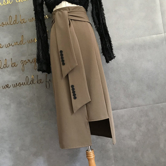 Falda Midi Cintura Alta Negra de Temperamento Profesional - Image 6
