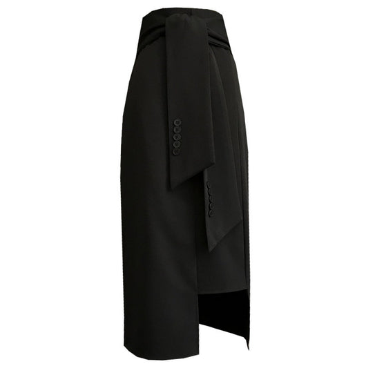 Falda Midi Cintura Alta Negra de Temperamento Profesional - Image 8