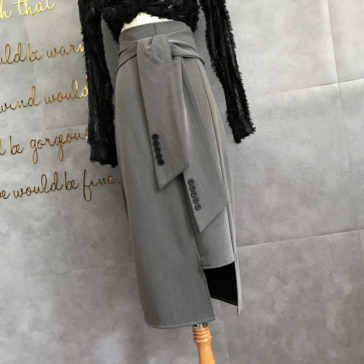 Falda Midi Cintura Alta Negra de Temperamento Profesional