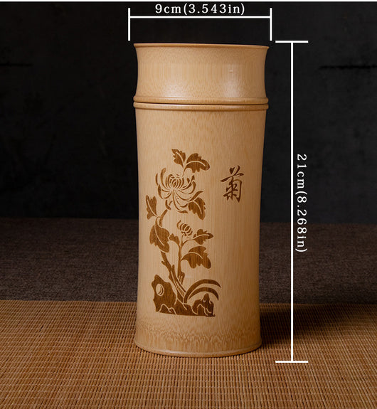 Frasco de Té de Bambú Tallado con Diseño Tinta y Acuarela Retro - Image 16