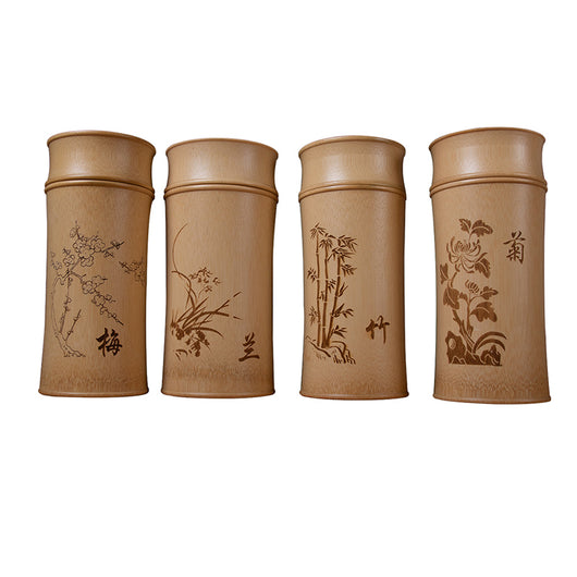 Frasco de Té de Bambú Tallado con Diseño Tinta y Acuarela Retro - Image 5