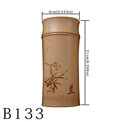 Frasco de Té de Bambú Tallado con Diseño Tinta y Acuarela Retro - Image 7
