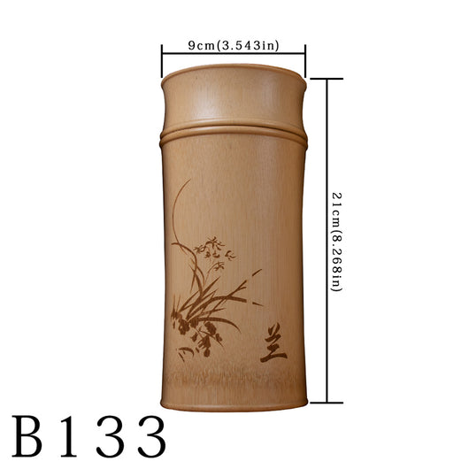 Frasco de Té de Bambú Tallado con Diseño Tinta y Acuarela Retro - Image 7