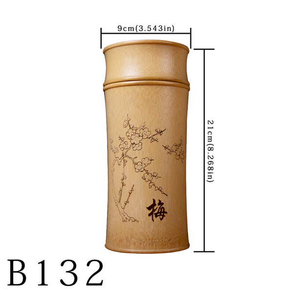 Frasco de Té de Bambú Tallado con Diseño Tinta y Acuarela Retro - Image 6