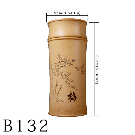 Frasco de Té de Bambú Tallado con Diseño Tinta y Acuarela Retro - Image 6