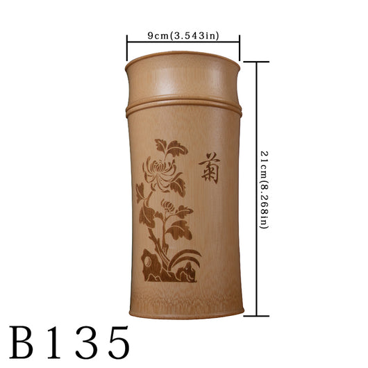 Frasco de Té de Bambú Tallado con Diseño Tinta y Acuarela Retro - Image 8