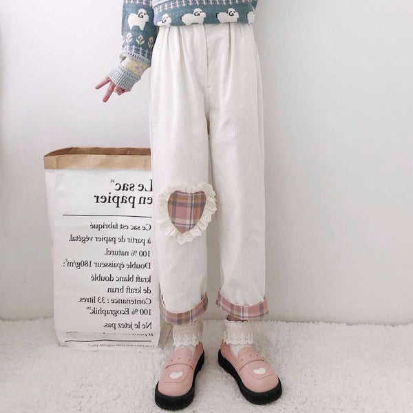 Pantalones Anchos de Pana Estilo Universitario Japonés para Mujer