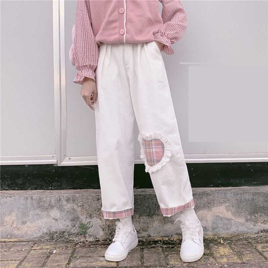 Pantalones Anchos de Pana Estilo Universitario Japonés para Mujer