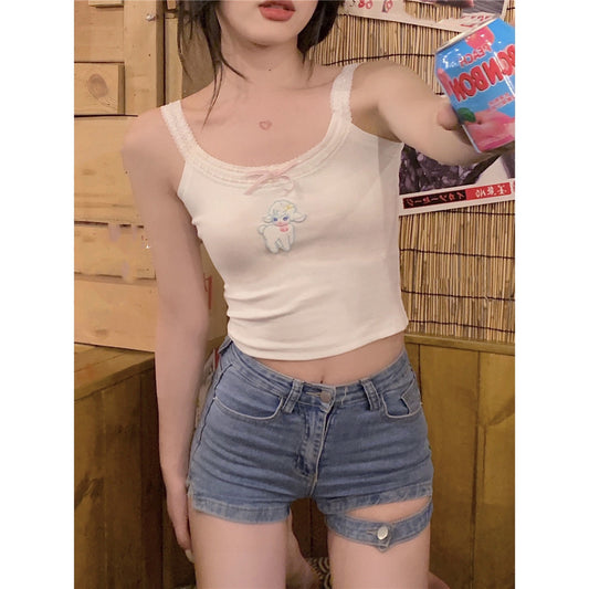 Blusa Corta Blanca con Estampado Pure Desire - Tirantes Finos para Verano