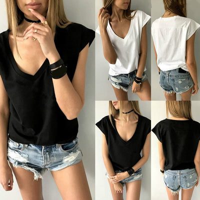 Blusa Escote V Cuatro Colores - Básico Versátil para Verano