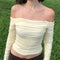 Blusa Crop Hombros Descubiertos con Mangas Acampanadas en Tul