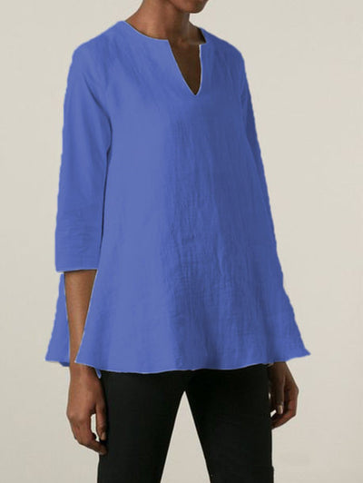 Blusa Suelta de Algodón y Lino con Escote V para Mujer - Image 6