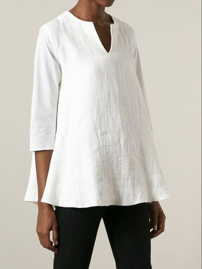 Blusa Suelta de Algodón y Lino con Escote V para Mujer - Image 8