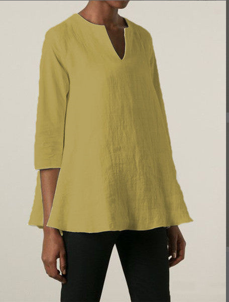 Blusa Suelta de Algodón y Lino con Escote V para Mujer - Image 9
