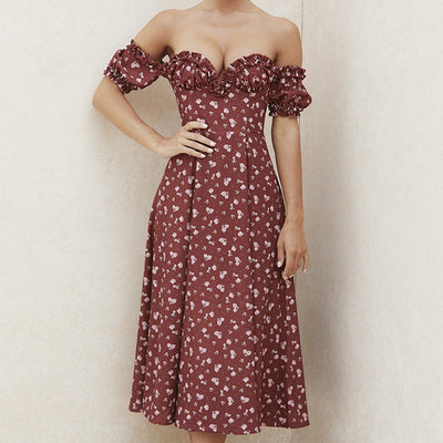 Vestido Floral Estampado Elegante con Mangas Abullonadas para Fiestas - Image 5