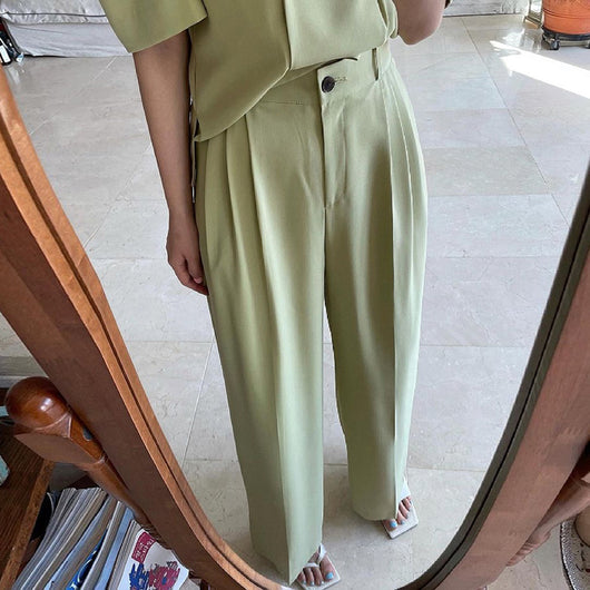 Blazer Cruzado con Mangas Abullonadas + Pantalón Plisado de Cintura Alta - Image 3