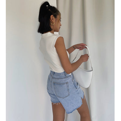 Shorts Cintura Alta Efecto Reductor Corte A Casual Deshilachado - Image 7