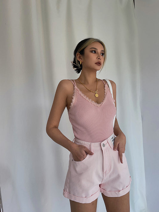 Shorts de Mezclilla Blanca Cintura Alta Sueltos y Anchos para Mujer - Image 2