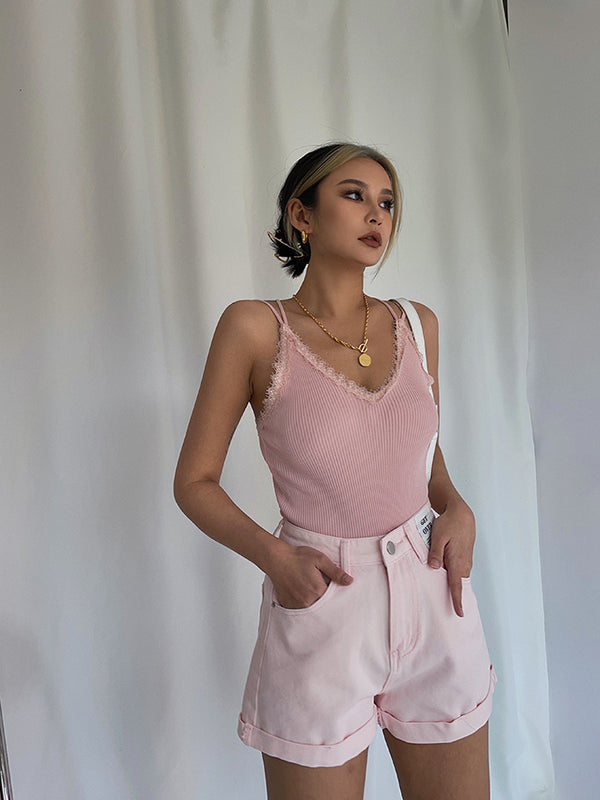 Shorts de Mezclilla Blanca Cintura Alta Sueltos y Anchos para Mujer