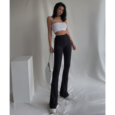 Pantalones Casuales Largos Mujer Verano Cintura Alta Micro Campana Elásticos - Image 9