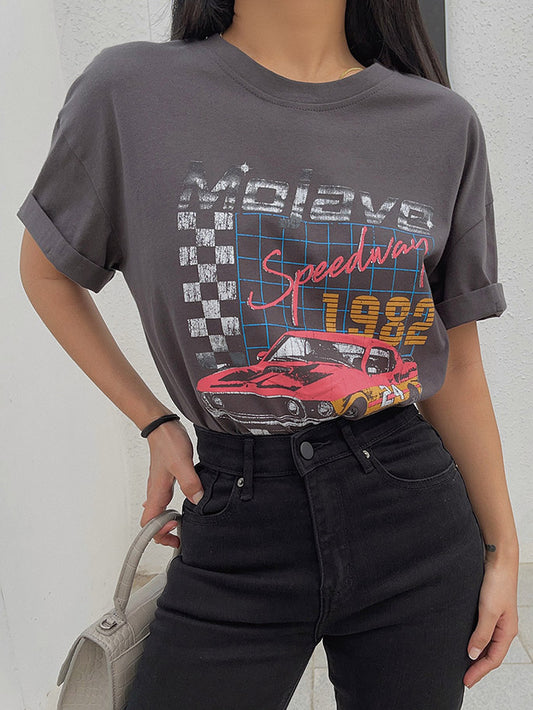 Camiseta Retro de Carreras y Calle Estilo Vintage Cool Girl