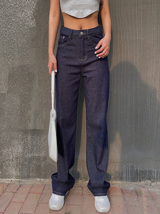 Jeans Cintura Alta Mujer Stretch Pierna Recta Ajuste Suelto - Image 10