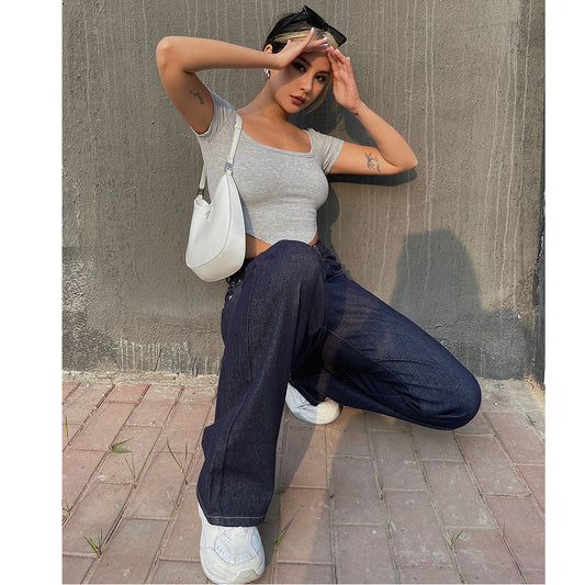 Jeans Cintura Alta Mujer Stretch Pierna Recta Ajuste Suelto - Image 2