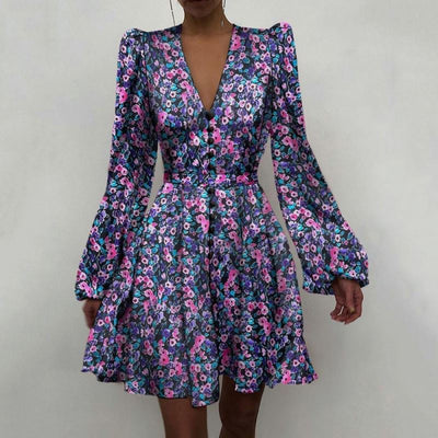 Vestido Elegante Satinado con Cuello V y Mangas Farol - Image 9