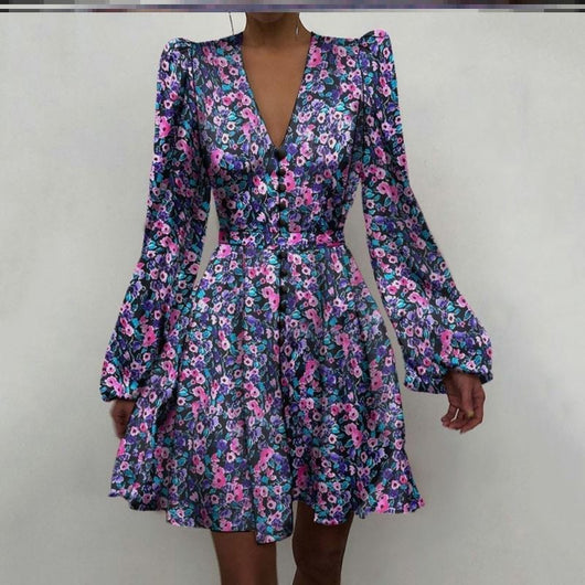 Vestido Elegante Satinado con Cuello V y Mangas Farol - Image 11
