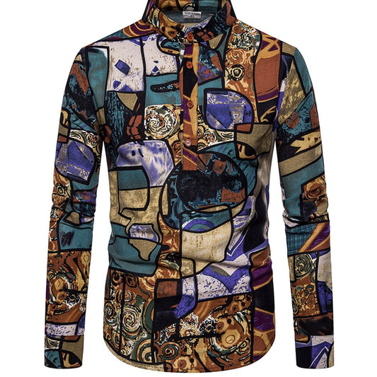 Camisa Manga Larga Estampada Talla Grande para Hombre