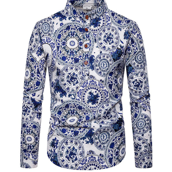 Camisa Manga Larga Estampada Talla Grande para Hombre