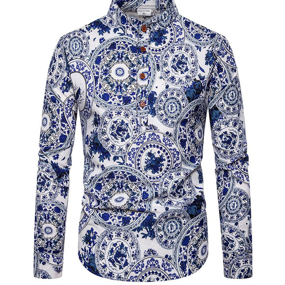 Camisa Manga Larga Estampada Talla Grande para Hombre
