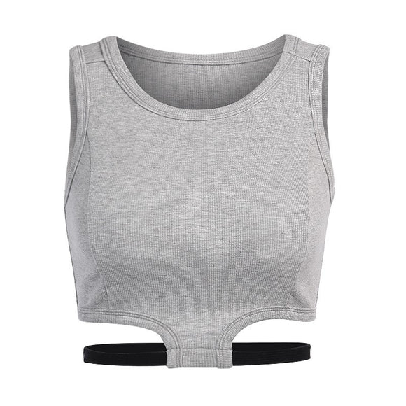 Top Tejido Slim Ombligo Sexy Sin Mangas para Mujer