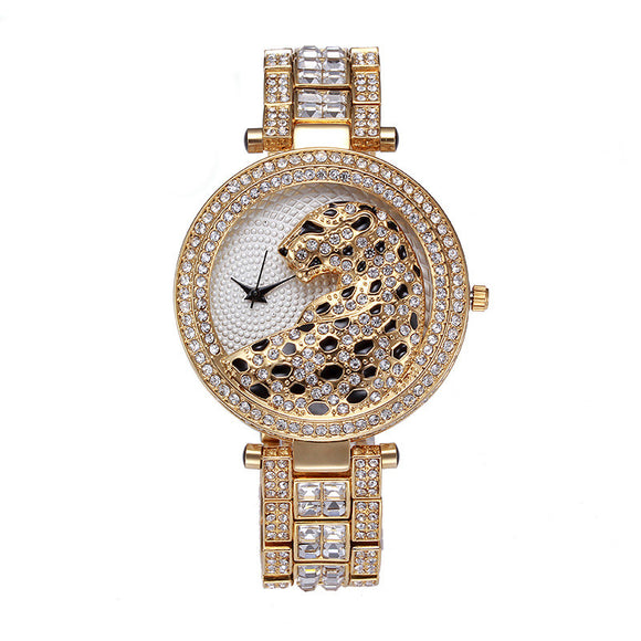 Reloj de Cuarzo Acero Inoxidable Estilo Leopardo Resistente al Agua