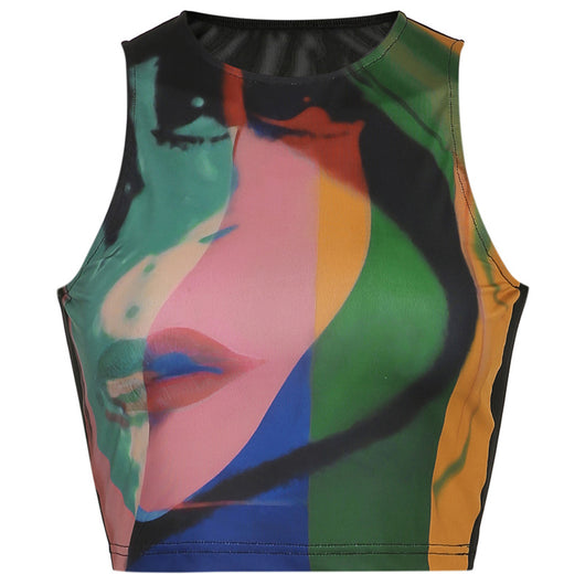 Musculosa Retro con Estampa Artística y Malla Vintage para Mujer - Image 7