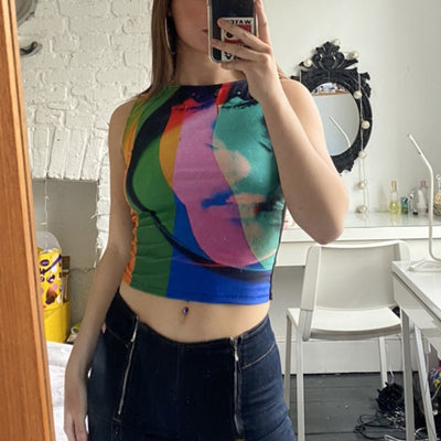 Musculosa Retro con Estampa Artística y Malla Vintage para Mujer - Image 2