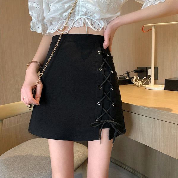 Falda Negra Cintura Alta para Primavera y Verano