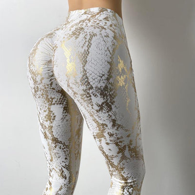 Pantalones Deportivos Levantacaderas Cintura Alta Estampado Piel de Serpiente Melocotón - Image 5