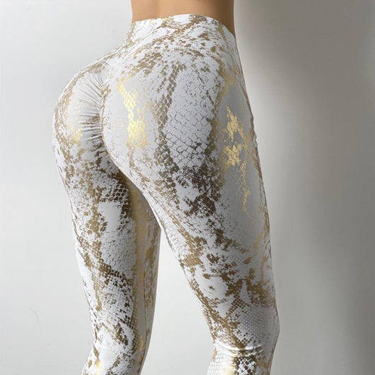 Pantalones Deportivos Levantacaderas Cintura Alta Estampado Piel de Serpiente Melocotón - Image 5