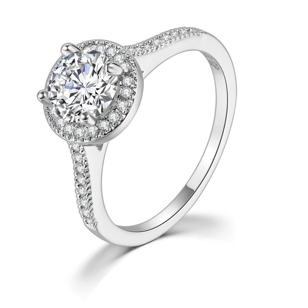 Anillo de Oro Blanco con Circonia Cúbica AAA y Diamantes Incrustados