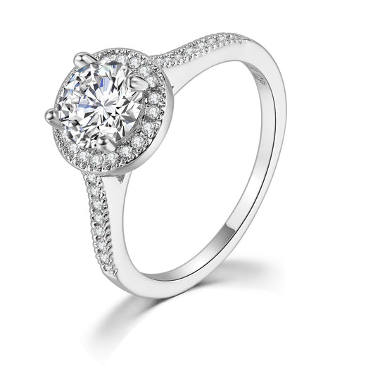 Anillo de Oro Blanco con Circonia Cúbica AAA y Diamantes Incrustados - Image 2
