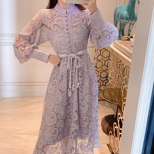 Vestido Largo de Encaje Morado Estilo Princesa - Image 8