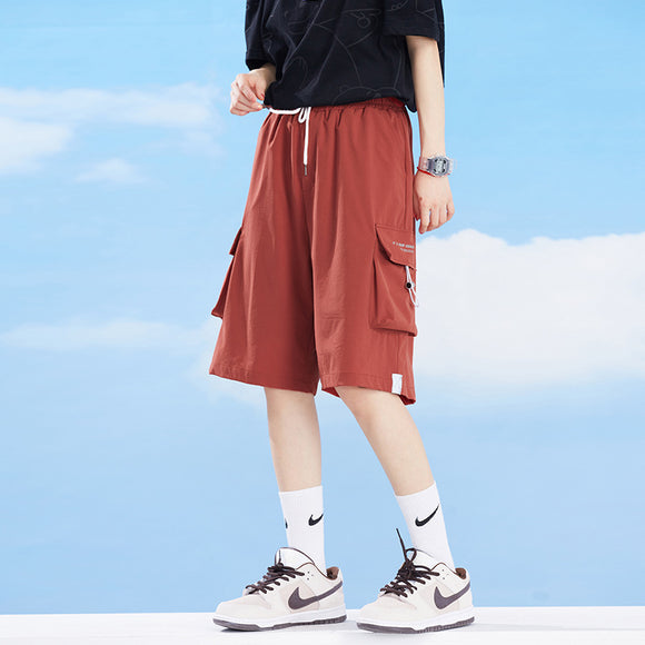 Pantalones Cortos Funcionales Holgados con Bolsillos Laterales y Cintura Ajustable para Hombre