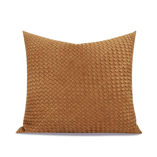 Almohada Decorativa Artesanal Cuero Naranja Wabi Wind - Tejida a Mano